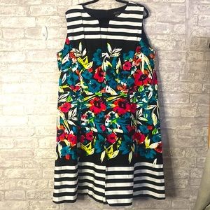 Tahari Striped Floral Flare Dress woman’s size 16